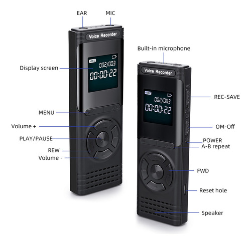 . Gravador Ativado Por Voz De 8 Gb E Reprodutor De Mp3 Com .