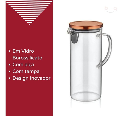 Imagem 2 de 5 de Jarra Borossilicato Com Tampa Capacidade De 1,3l Mimo Style