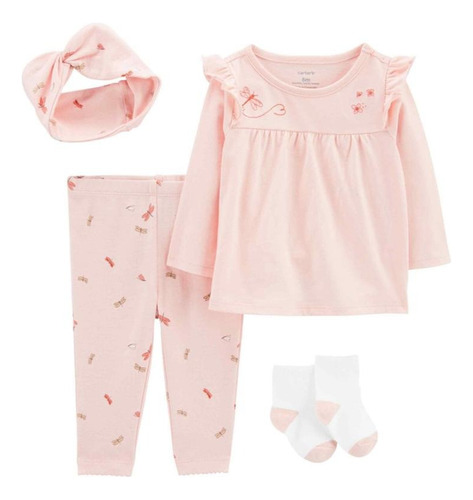 Conjunto Longo Bebê 4 Peças  Borboletinhas Rosa Carter´s