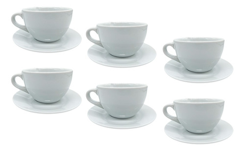  Set X6 Tazas De Porcelana Blanca Con Platito 280cc Tkh     