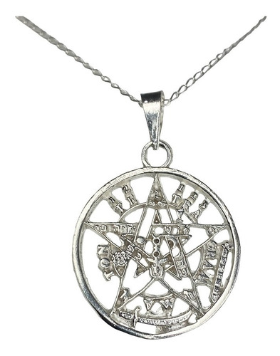 Dije Tetragramaton Plata 925 Medalla Pentagrama + Cadena 925