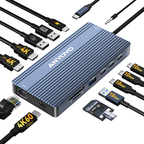 Estación De Acoplamiento Anyoyo Usb C Dual Hdmi 4k 60 Hz 14