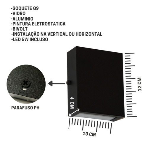 Kit 7 Arandelas Slim 2 Focos Com Lâmpada 5w Luminária Efeito