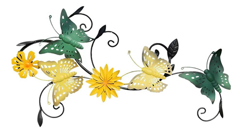 Arte De Pared De Metal Mariposas Y Flores Decoraciones De