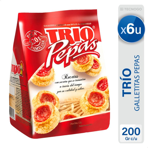 Galletitas Pepas Mermelada De Membrillo Trio - Pack X6