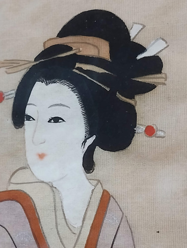 Antigua Pintura Japonesa Geisha Sobre Pepel D Arroz Numerado (Usado)