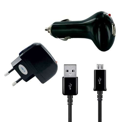 Combo Cargador  Pared 1a + Auto 800mah Usb + Cable Micro Usb