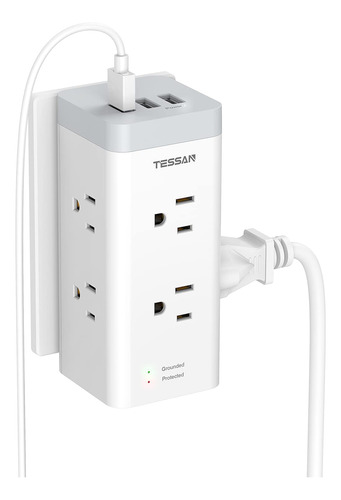 Tessan - Extensor De Toma De Corriente Mltiple Con Usb, Toma