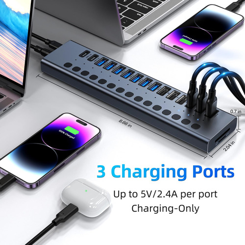 Hub Usb Alimentado, Vangree 17 Puertos Divisor Usb 3.0 (7