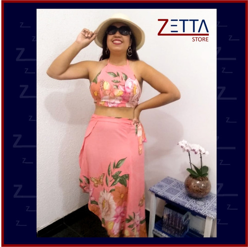 Conjunto Cropped Com Saia Envelope - Alcinhas Reguláveis