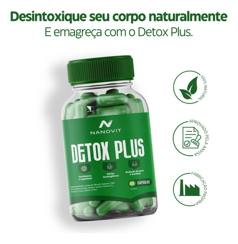 Nanovit Detox Plus, Laranja Moro, Café Verde, Cafeína 60caps Sabor Sem sabor