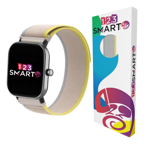 Pulseira De Nylon Auto Aderente 20mm Marca 123smart Para Amazfit Gts 4 Gts 3 Gts 2 Gts 1 Gts4 Mini Gts2 Mini Bip U Bip S Bip 3 Bip Lite Gtr Mini Gtr 42mm Huawei Gt 2 3 Gt 4 42mm -  Bege Com Amarelo