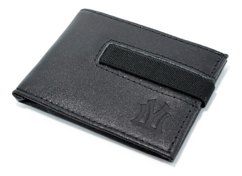 Carteira Masculina Slim Fecho Em Elastico Em Couro Legitimo Cor Preto