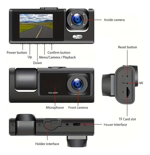 Cámara Automóvil Carro/camioneta Seguridad Dashcam 3 Lentes