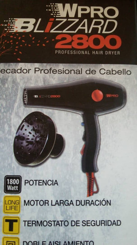 Secador Profesional Blizzard 2800 Con Difusor Wpro