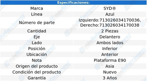 Par Brazos Delanteros Inf Ant Bmw 335xi 07-08 Línea Azul