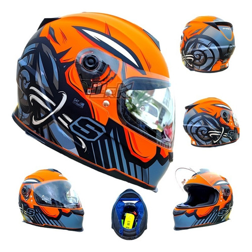 Casco Moto Shaft Negro Gris Naranja Neon Deportivo Dot Rs Ns