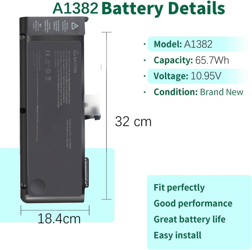 Bateria A1382 Compatible Con Macbook Pro 15 A1286 2011-2012 Negro