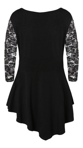 Blusa Tallas Grandes Mujer Solid Floral Encaje O-cuello Asim Blusa Tallas Grandes Mujer Solid Floral Encaje O-cuello Asim