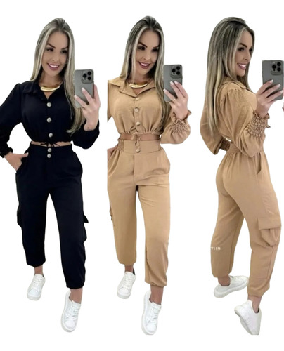 Conjunto Blusa E Calça Malha Crepe Outuno Inverno Lançamento