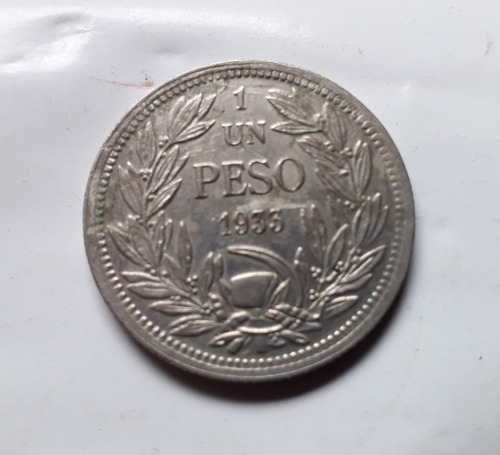 Chile 1 Peso Año 1933 Moneda De Cuproníquel Km#176.1