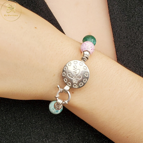 Imagen 7 de 8 de Pulsera Plata C/piedras Naturales De Colores Cierre Love