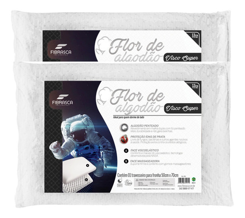 Kit Travesseiro Nasa Flor De Algodão + Íons 50x70cm Fibrasca