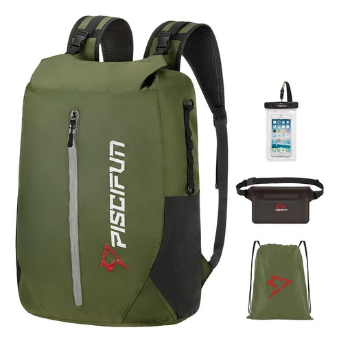 Mochila Seca Impermeable 20l Y Accesorios  Verde Militar