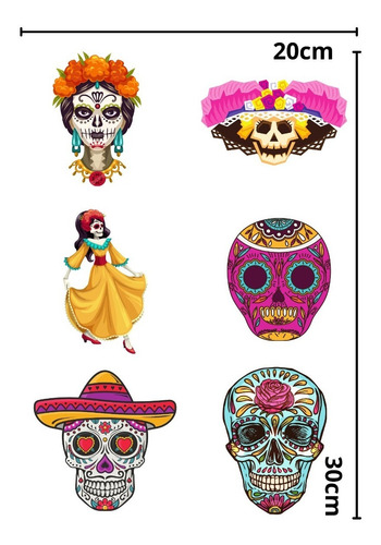 Tatuajes Temporales Día De Muertos Calaveritas Gunface 6 Pza