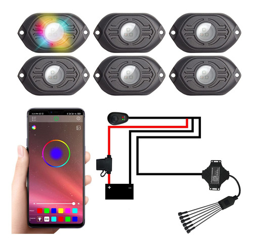 Imagen 1 de 1 de (6 Paquetes) Luces De Roca Rgb Led Con Control Rf/función De