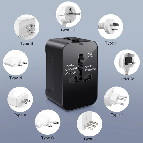 Adaptador De Enchufe Viajero Con Usb + Tipo C Conector Viaje