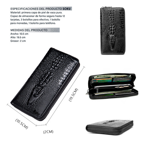Soku Cartera Piel Genuina Vaquera Porta Celular Cocodrilo 3d