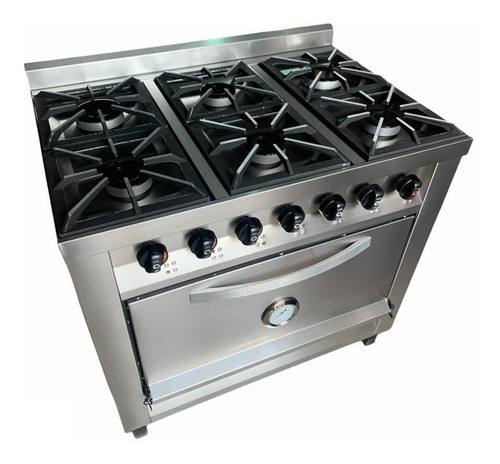 Cocina industrial Rovesco Fiama multigas 6 hornallas plateada puerta ciega