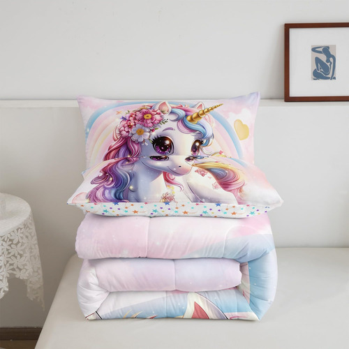 Juego De Edredón King Unicornio Arcoíris Para Niñas Ropa D