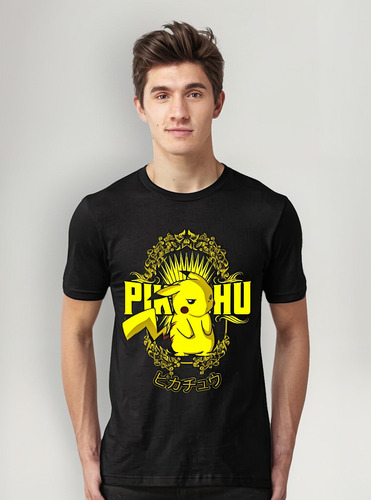 Polera Personajes Pokemón De Algodon Negra