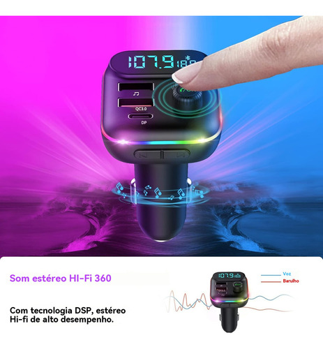 Transmissor Fm Bluetooth 5.1 Carregador Veicular Usb Microsd