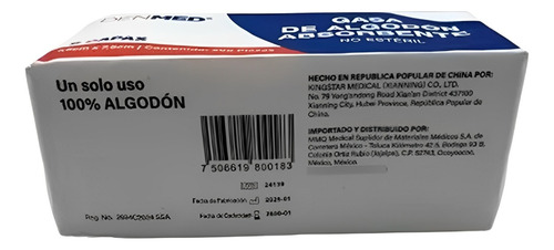 Gasa Simple Denmed Absorbentes 100% Algodón 7.5x7.5cm 200pzs