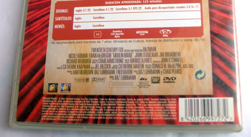Moulin Rouge ! Nicole Kidman Ewan Mcgregor * Musical Dvd Ex (Usado)