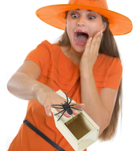 Decoración De Halloween, Araña De Simulación, Caja De Madera