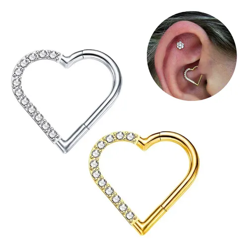 comprar Piercing Titânio Coração Daith Helix Click Cravejada 8 10mm