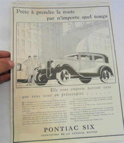 Pontiac Six 1929 Antiguo Publicidad Revista No Folleto Auto