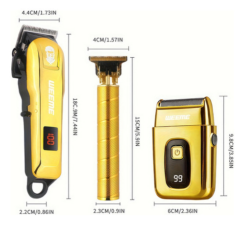 Maquinas Para Cabello Weeme Kit De Cortadoras Profesional De Barba Y Maquinilla De Afeitar Recargable 3 En 1 Para El Hogar Y Peluquería Color: Dorado