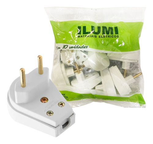 Plug Macho Gigante 2p 10a Ilumi Branco Prensa Cabo 10 Peças 110v/220v