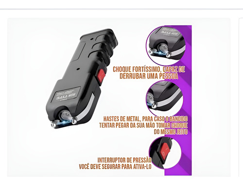 Lanterna Potente Ta-ser Cho-que 180000w Arma Tática Proteção Branco Preto