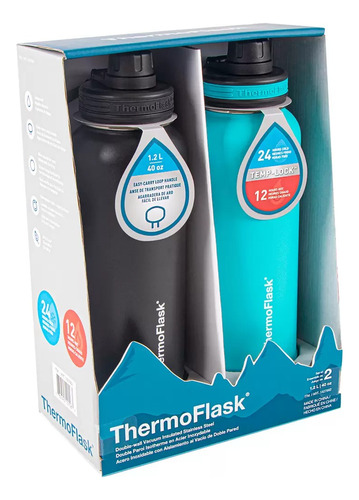 2 Thermos Thermoflask 1.2 Litros, 40 Oz Color Negro Y Agua