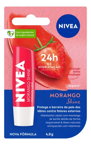 NIVEA Hidratante Labial Morango Shine 4,8g, BBB 26, Hidratação In...