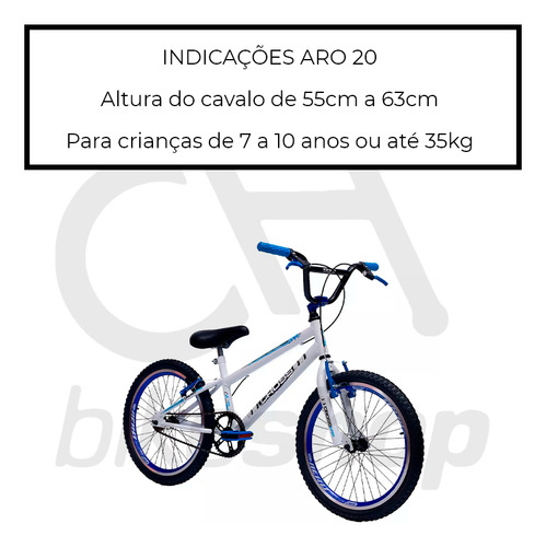 Bicicleta Aro 20 Infantil Cores Cross Buzina Rodinha Cor Branco/azul Tamanho Do Quadro Único