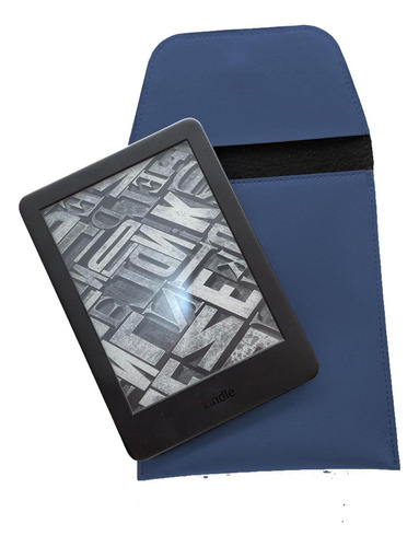 Capa Kindle Couro Ecológico Azul 6 - 12,5 X 17,5 Cm