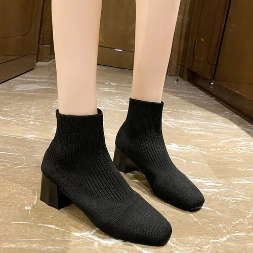 Botas Elásticas Tipo Calcetín Para Mujer, Zapatos De Tacón C