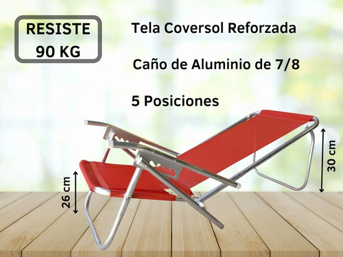 Imagen 5 de 9 de Reposera Aluminio 5 Pos. Coversol Kit X4- Disentino®